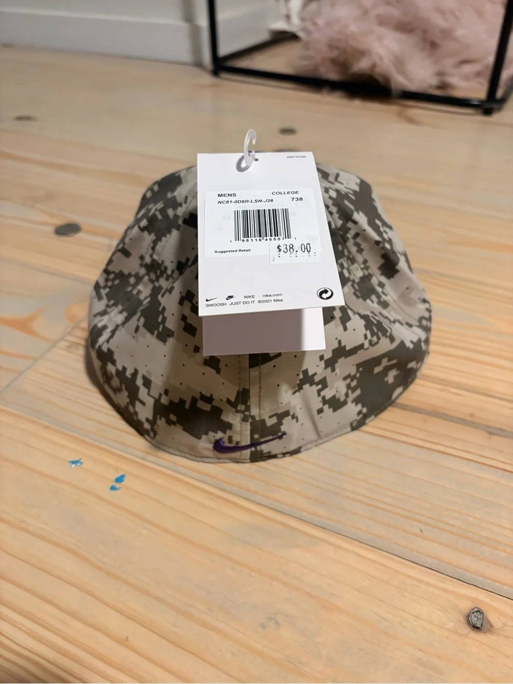 Nike adult LSU Camo Hat in Tan with Purple Accents